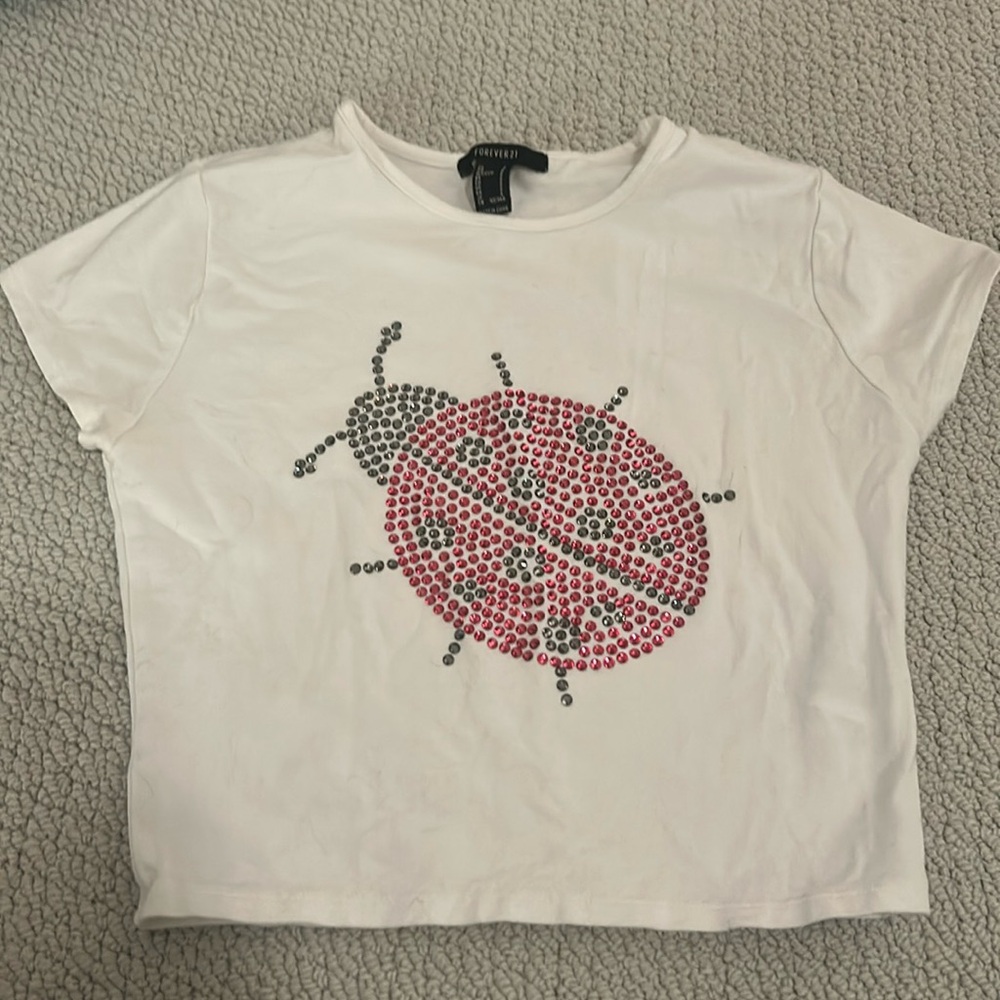 ladybug bedazzled rhinestone crop top